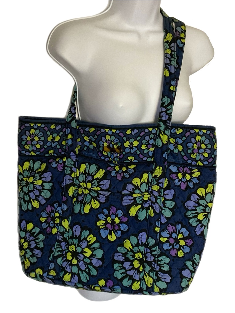 Vera Bradley Indigo Pop Quilted Shoulder Tote Retired Multicolored Floral 18x14